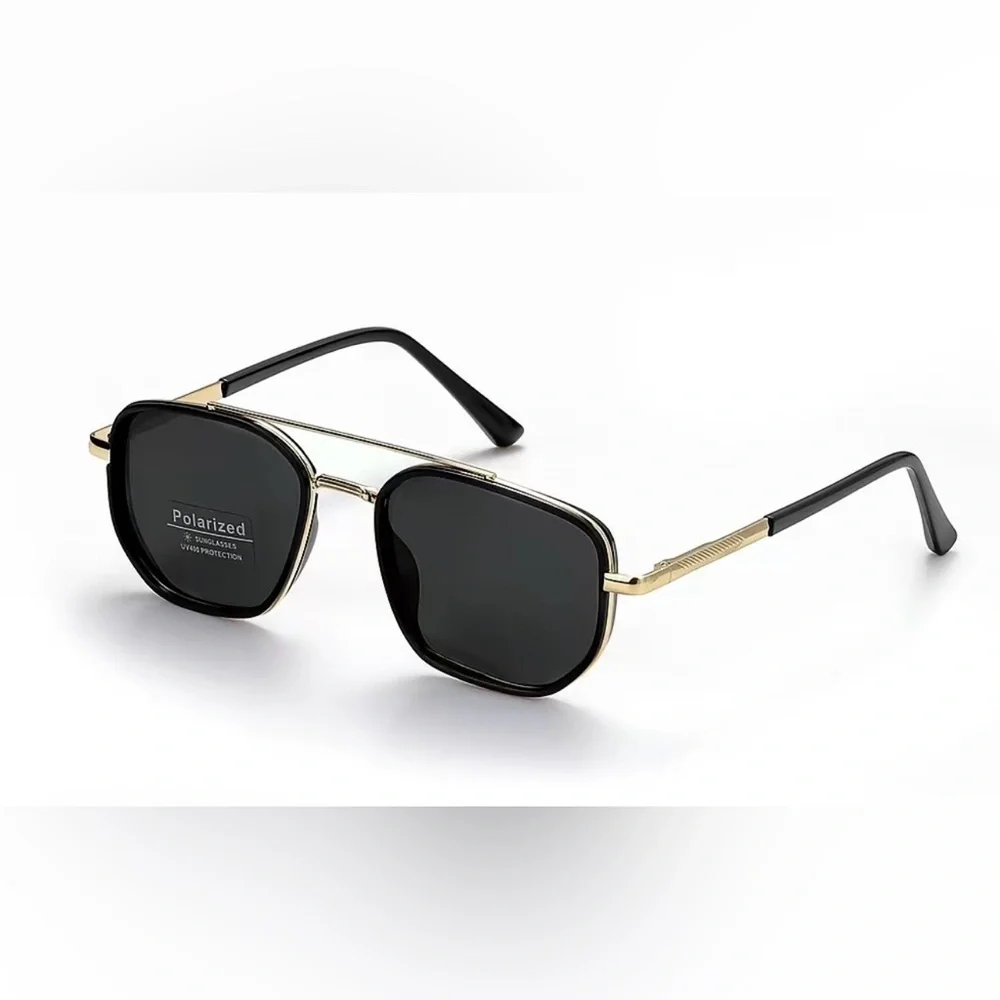 Polarized Black & Gold Square Sunglasses